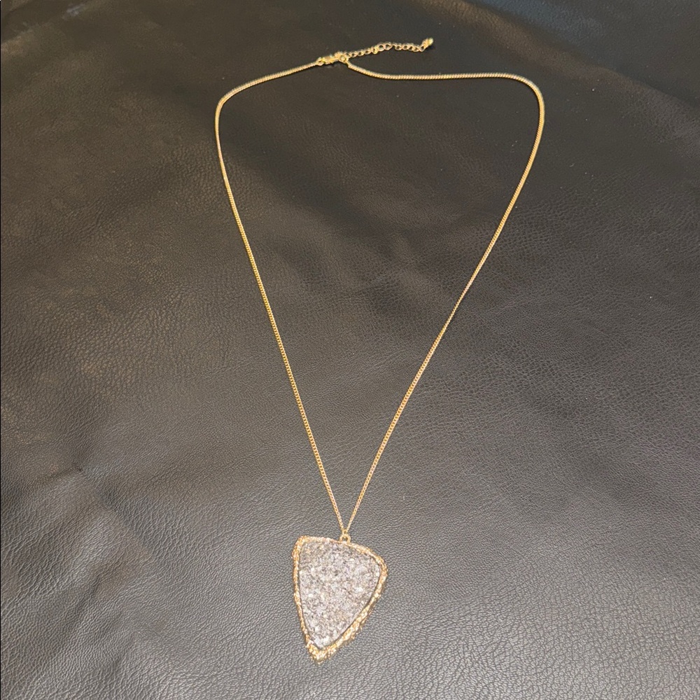 15” Gold Necklace with Druzy Crystal Pendant- costume jewelry